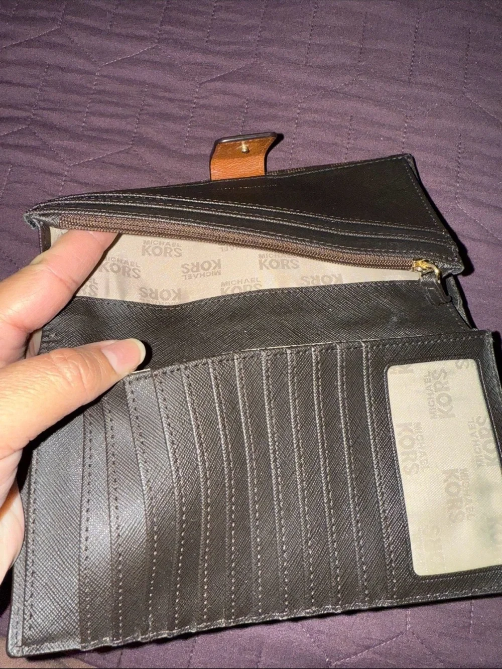 Michael Kors Black Pebbled Leather MK Logo Card Holder